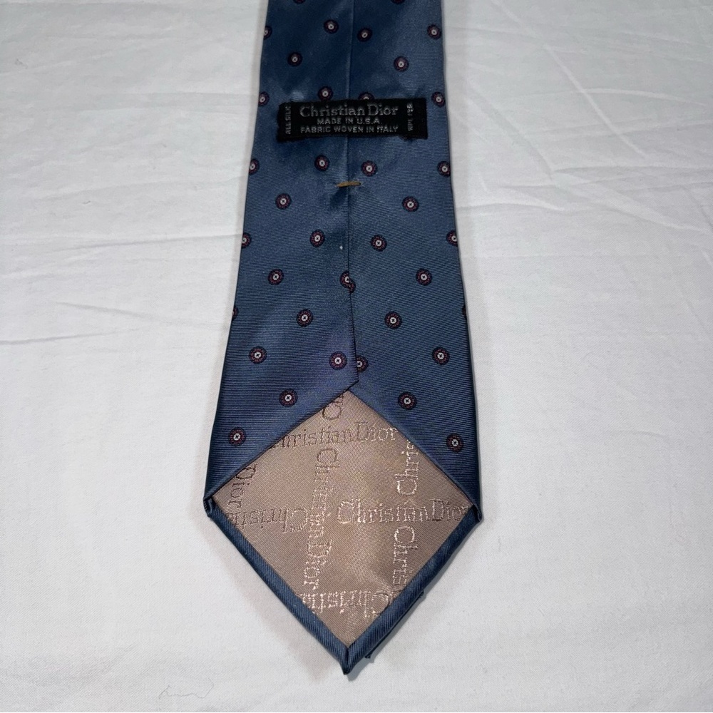 Christian Dior Rare Vintage Tie Blue & White Dot 100% Italian Silk - Picture 3 of 6